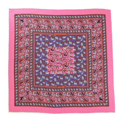Hermes Cashmere Silk Chasse En Inde Shawl 140 Rose Bonbon Lavende Gris 1 of 6