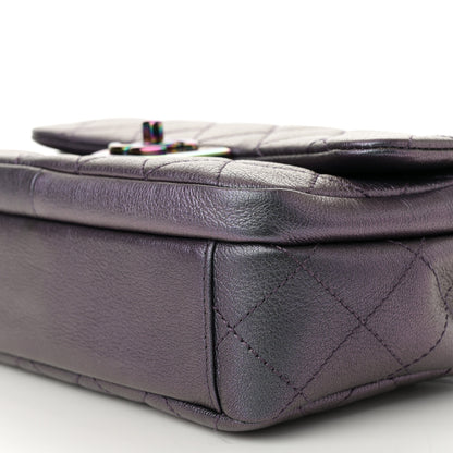Chanel Iridescent Goatskin Quilted Small Double Carry Waist Chain Flap Purple 11 of 12