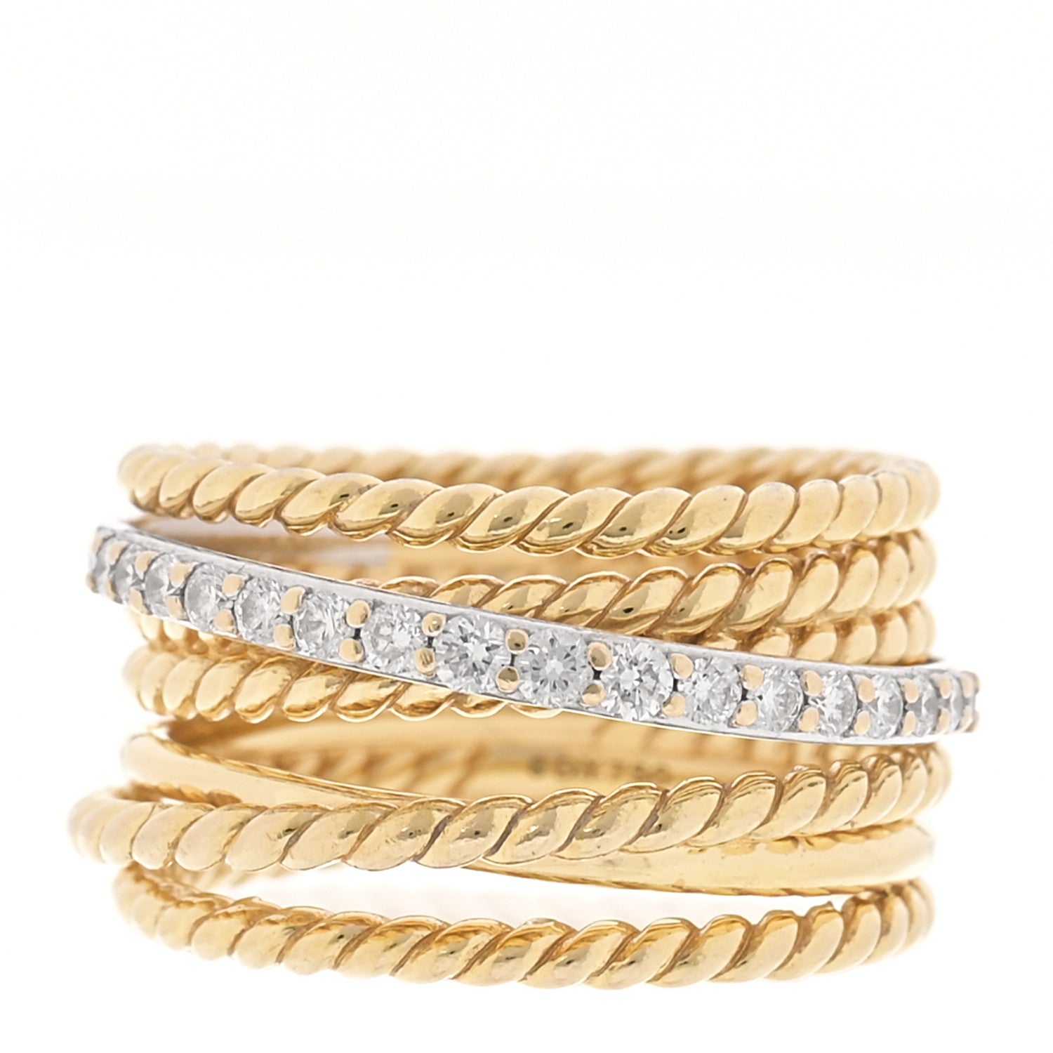 David Yurman 18K Yellow Gold Diamond 11mm Wide Crossover Ring 50 5.25 1 of 4