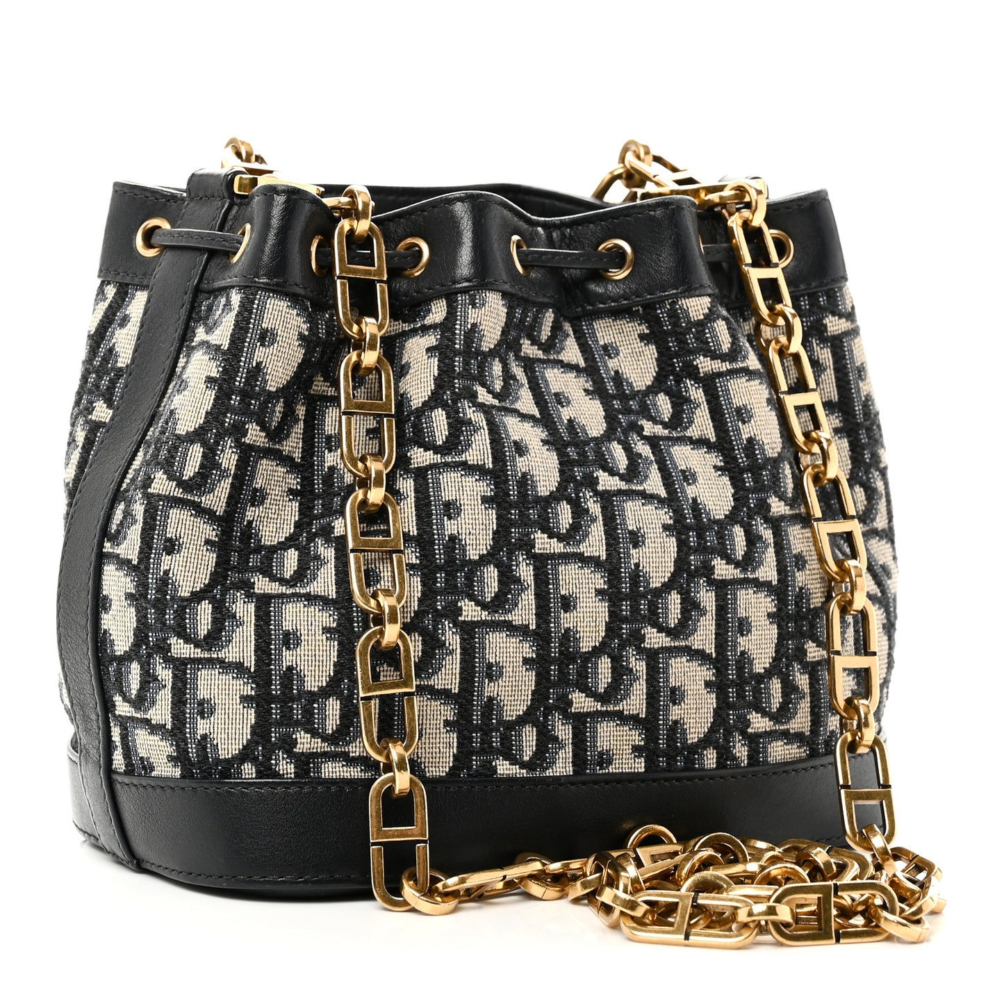 Oblique Drawstring Chain Bucket Bag Blue
