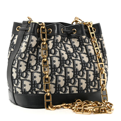 Christian Dior Oblique Drawstring Chain Bucket Bag Blue 3 of 10