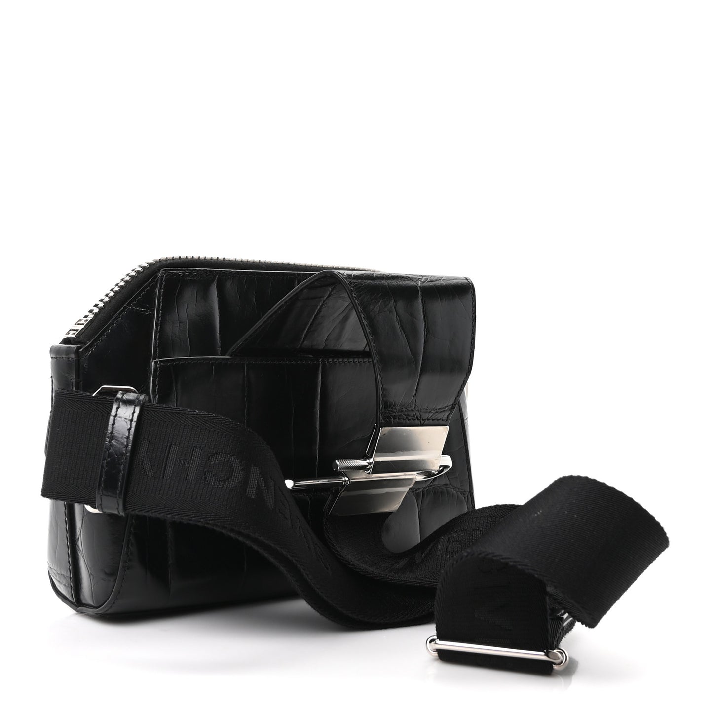 Calfskin Crocodile Embossed Antigona U Crossbody Bag Black