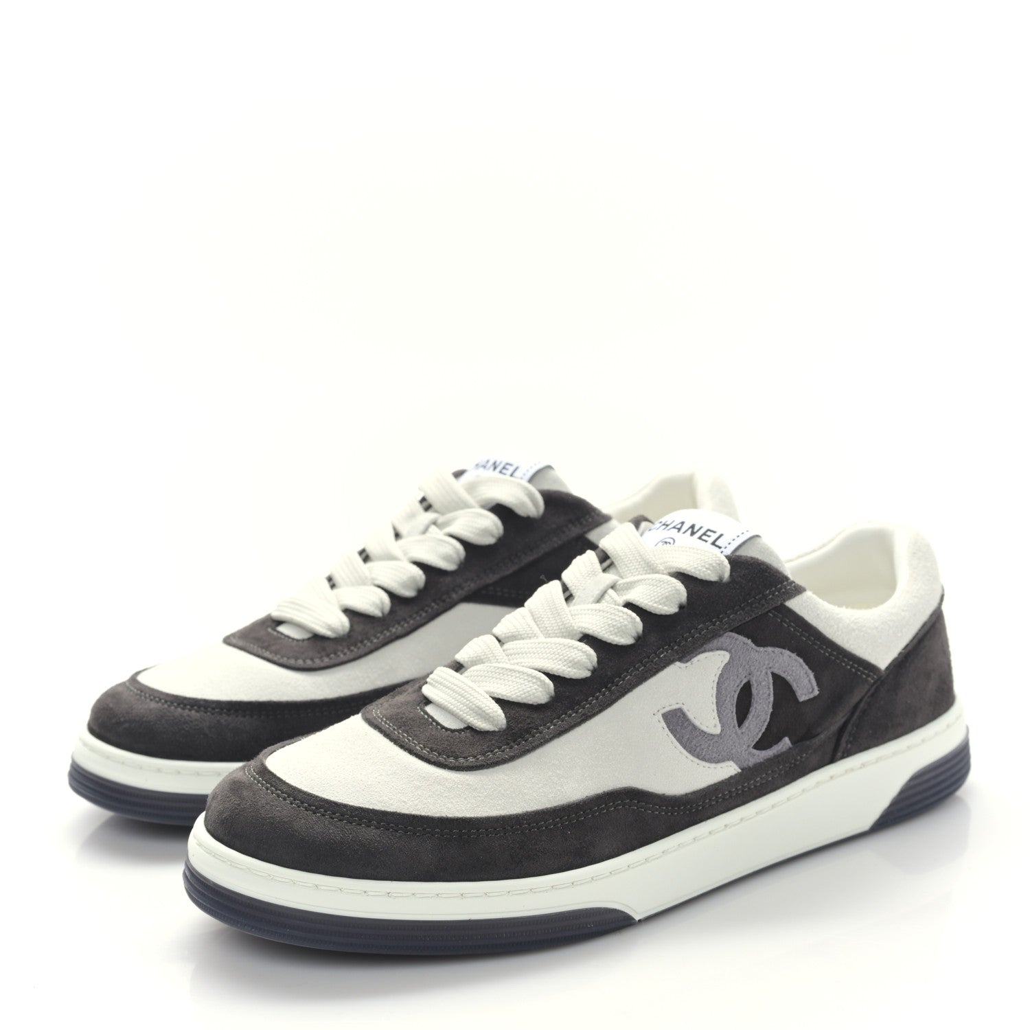 Chanel Suede Kidskin Womens CC Sneakers 39 Black White 3 of 9