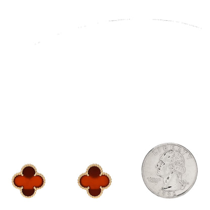 Van Cleef & Arpels 18K Yellow Gold Carnelian Vintage Alhambra Earrings 2 of 5