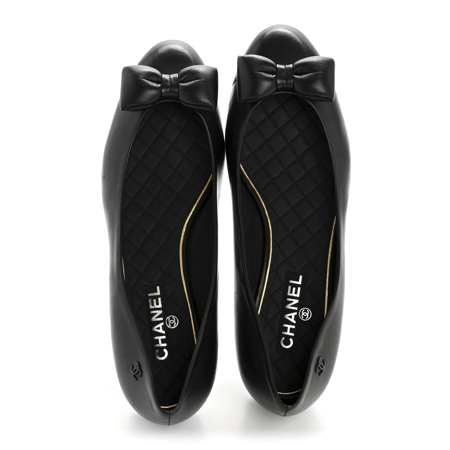 Lambskin CC Cap Toe Bow Ballerina Flats 39.5 Black