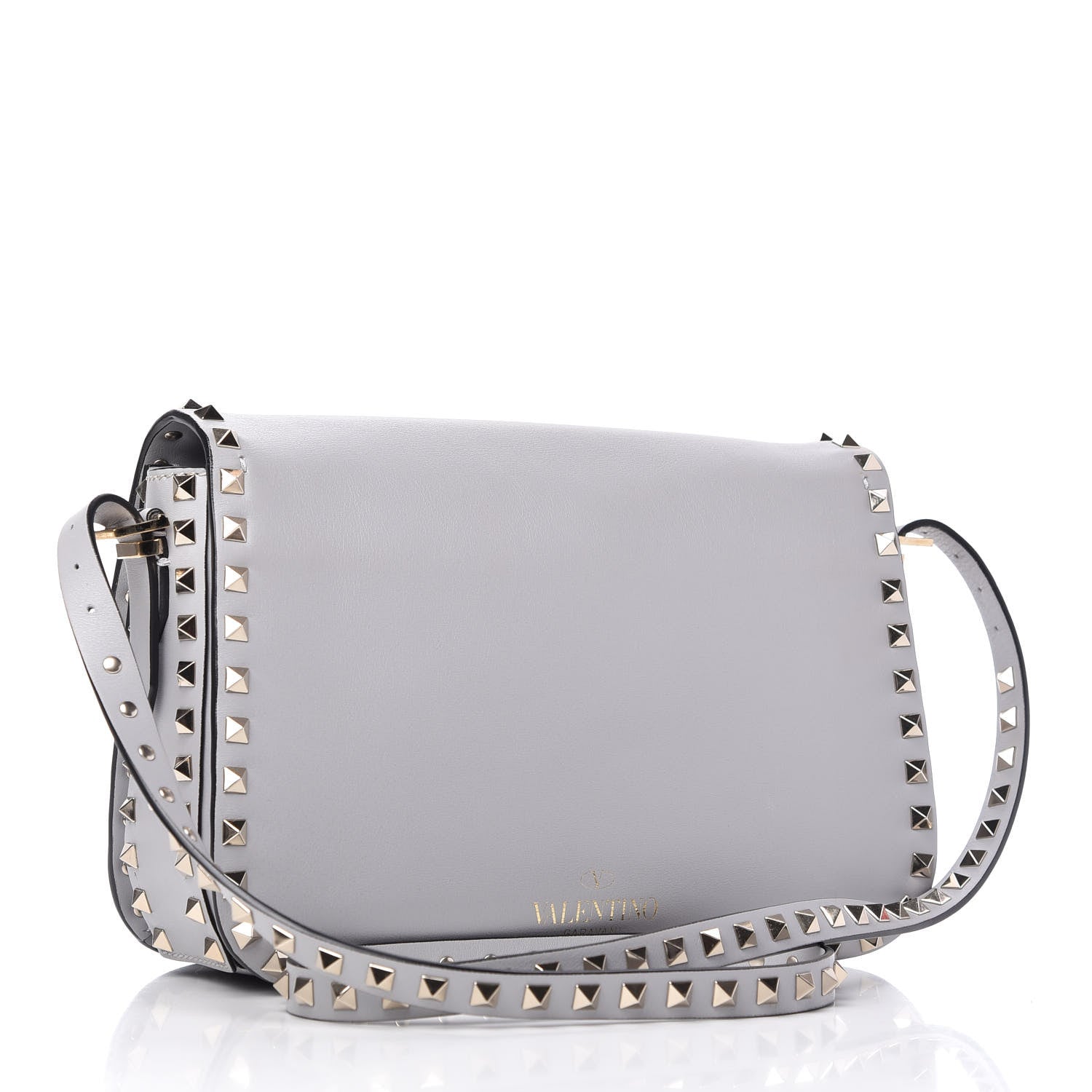 Valentino Garavani Vitello Medium Rockstud Flap Saddle Bag Pastel Grey 3 of 9