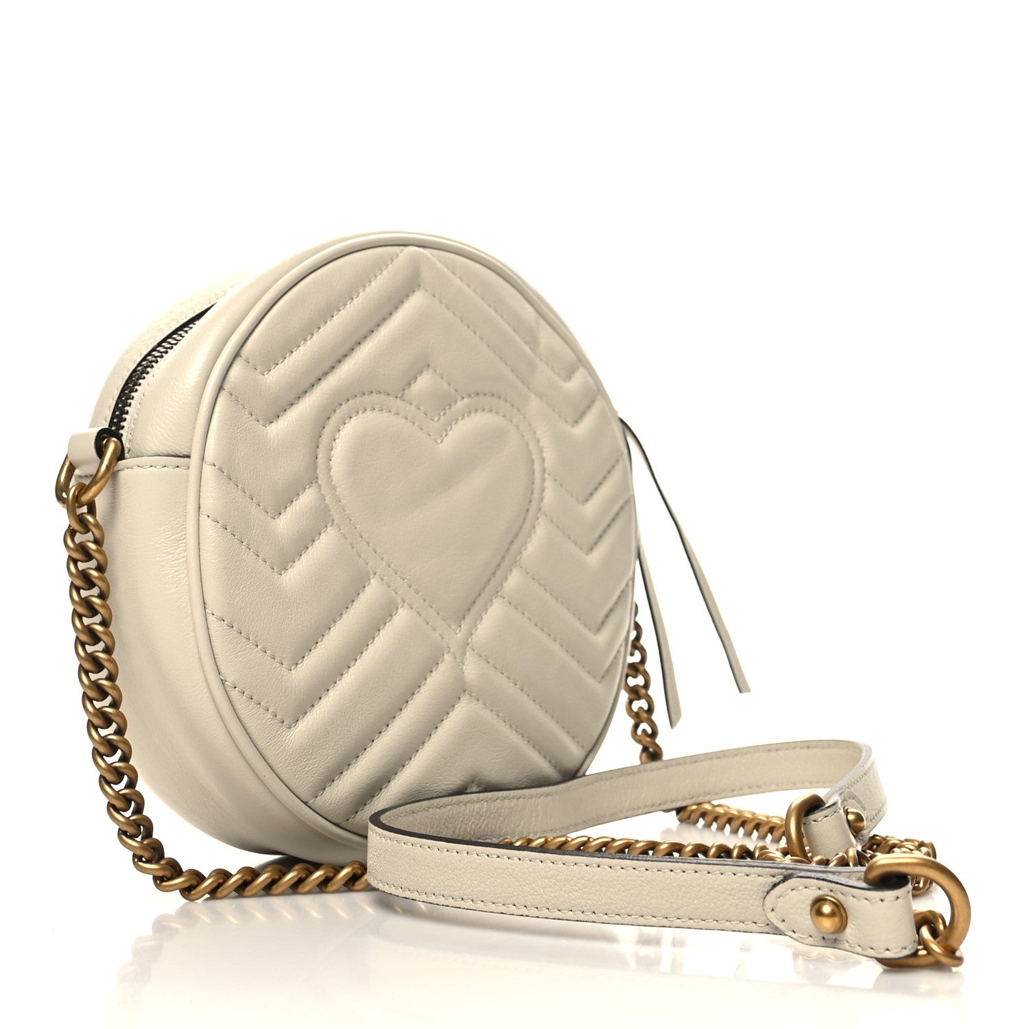 Gucci Calfskin Matelasse Mini GG Marmont Round Shoulder Bag White 3 of 10