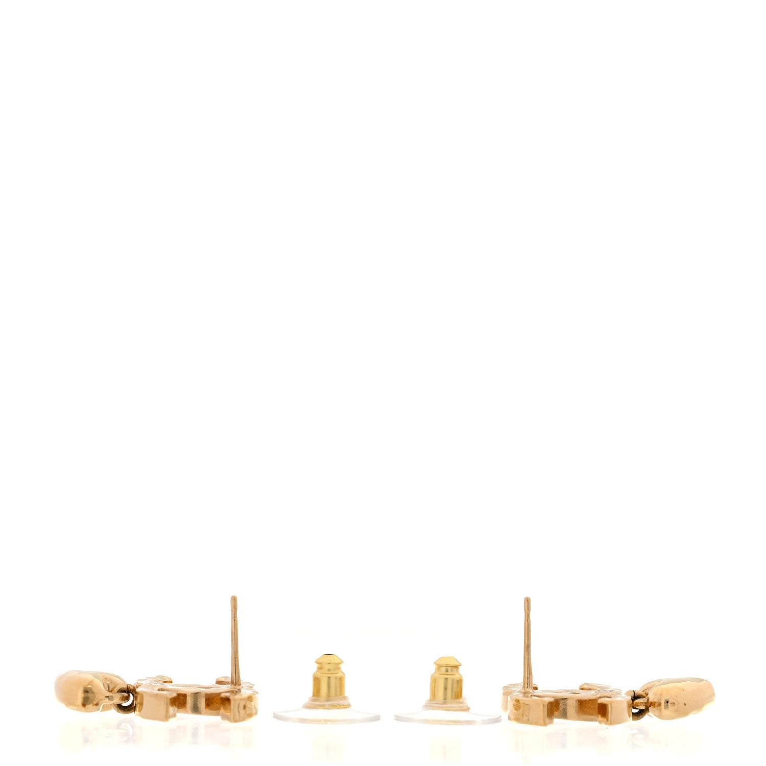 Chanel Metal Crystal CC Heart Drop Earrings Gold 3 of 4