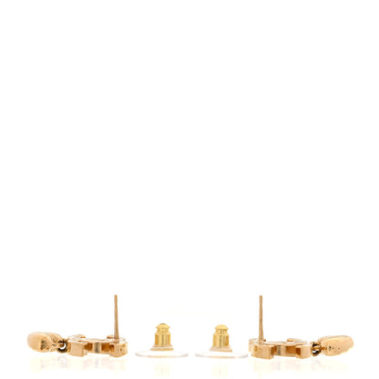 Chanel Metal Crystal CC Heart Drop Earrings Gold 3 of 4