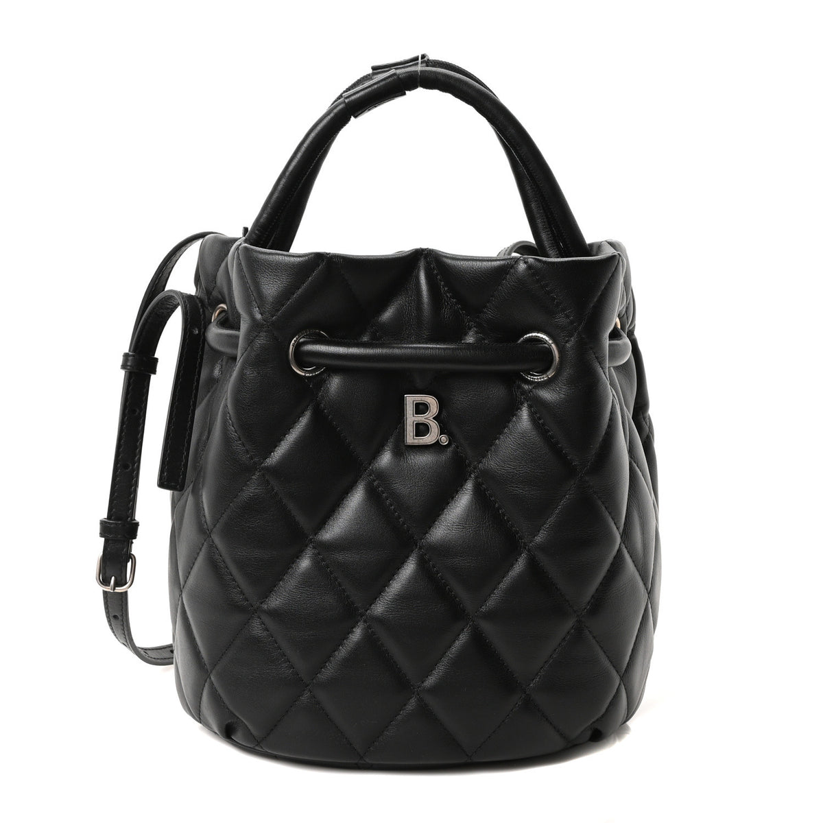 Nappa Calfskin Quilted Touch B Bucket Bag Black