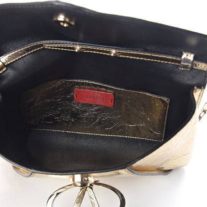 Valentino Garavani Metallic Wrinkled Lambskin V Rivet Chain Clutch Mekong 5 of 8