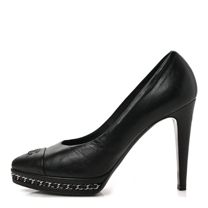 Chanel Lambskin CC Cap Toe Platform Chain Pumps 39 Black 1 of 8