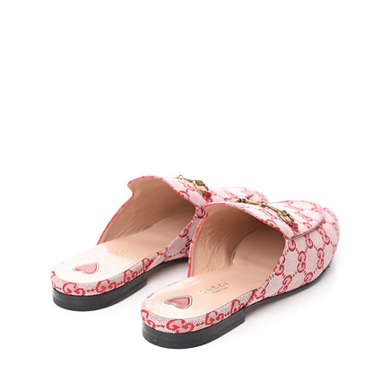 Gucci Canvas GG Monogram Horsebit Womens Princetown Slippers 38.5 Gardenia Hibiscus Red 4 of 9