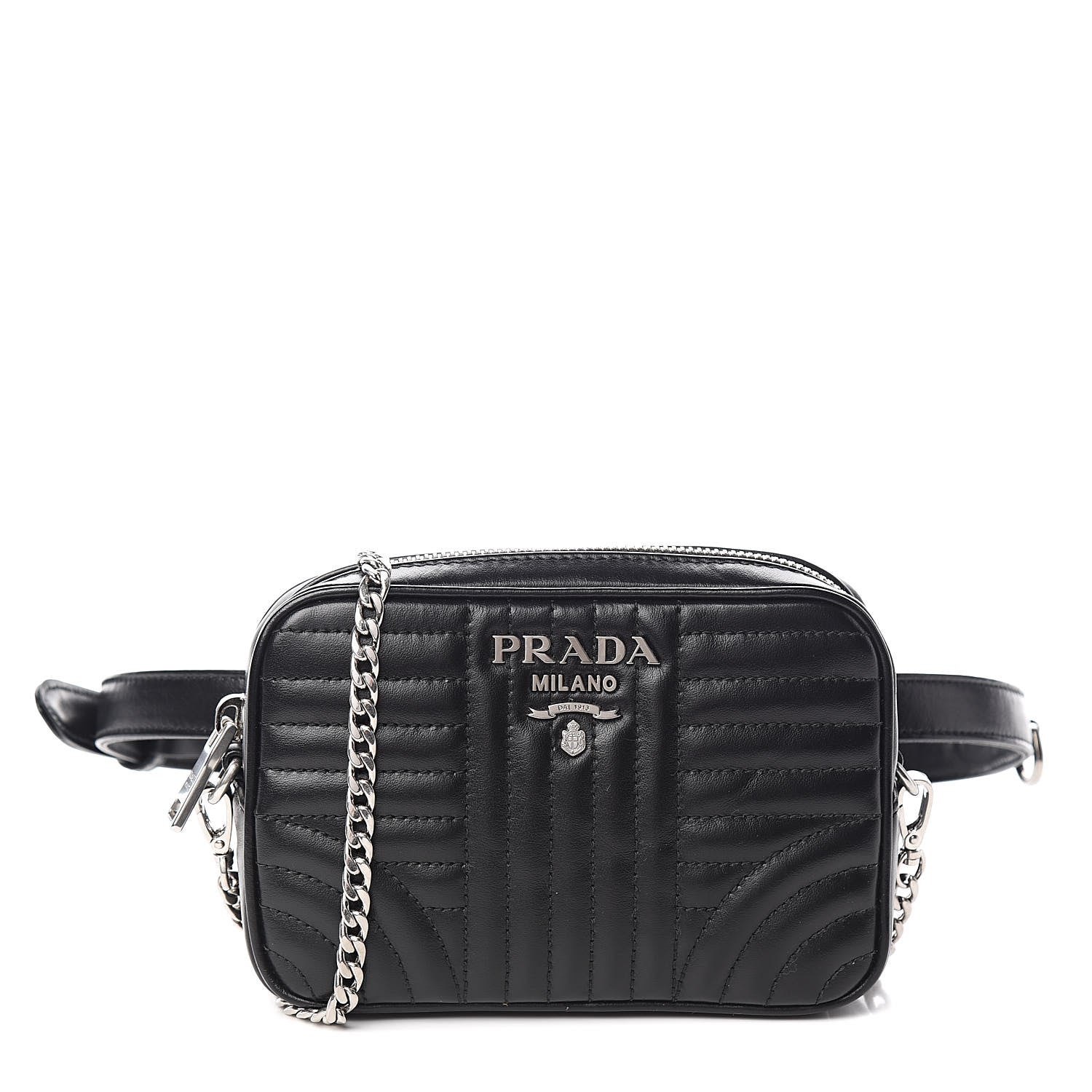 Prada Soft Calfskin Impunture Diagramme Belt Bag Black 1 of 9