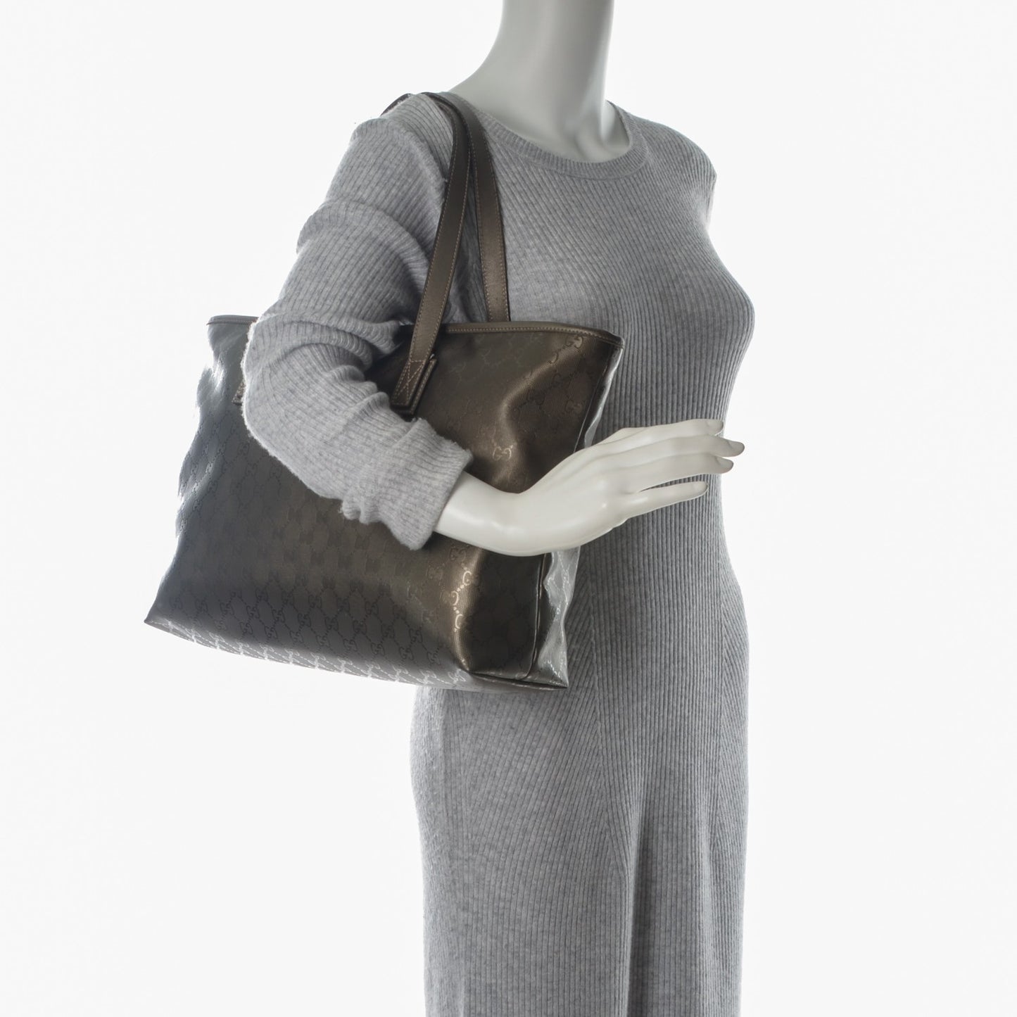 Imprime Monogram Medium Zippered Shopping Tote Pewter