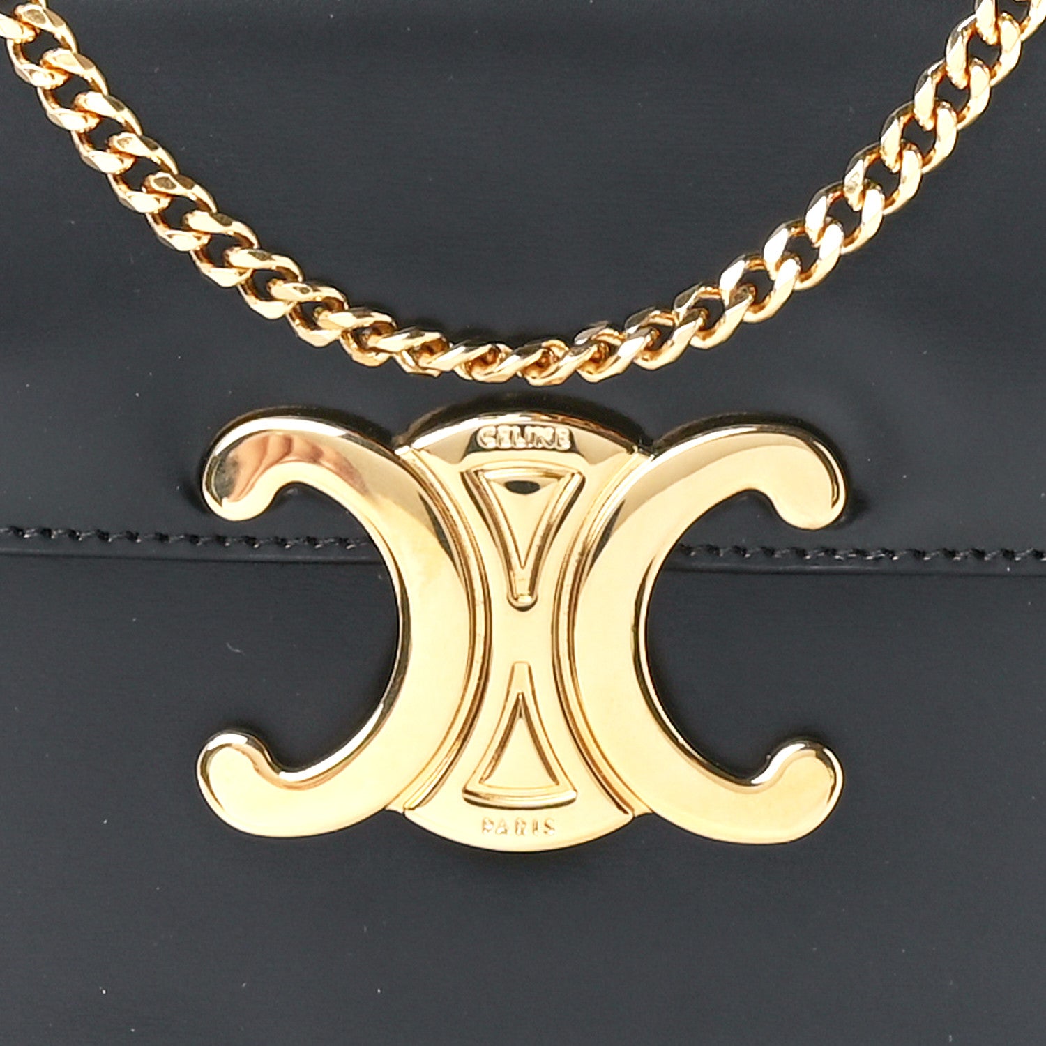 Celine Shiny Calfskin Triomphe Soir Clutch Black 7 of 10