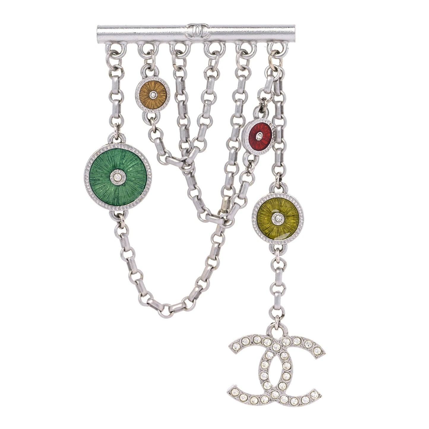 Crystal Chain Logo Brooch Silver