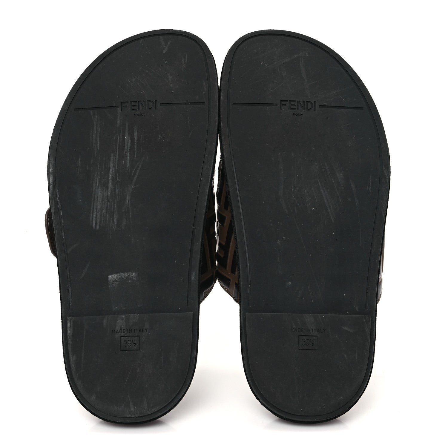 Fendi Calfskin FF Embossed Pearland Slide Sandals 39.5 Tobacco Moro 6 of 12