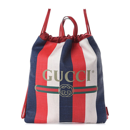 Gucci Canvas Logo Sylvie Stripe Drawstring Backpack Red 1 of 8