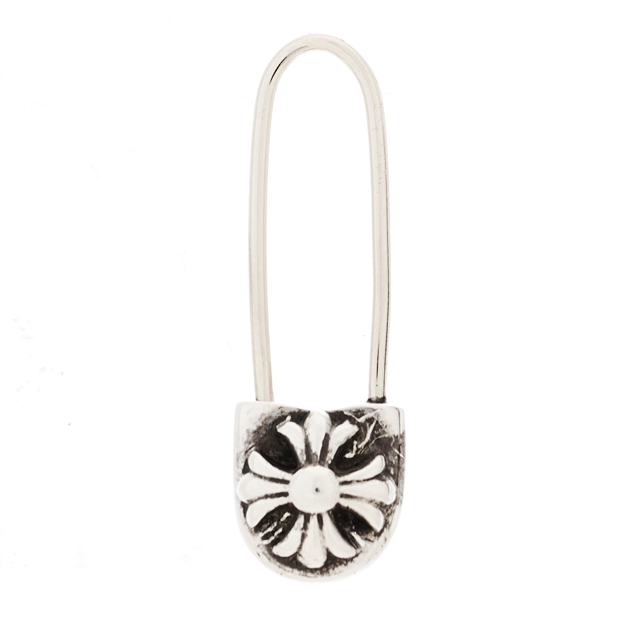 Sterling Silver 14K White Gold Safety Pin Single Earring