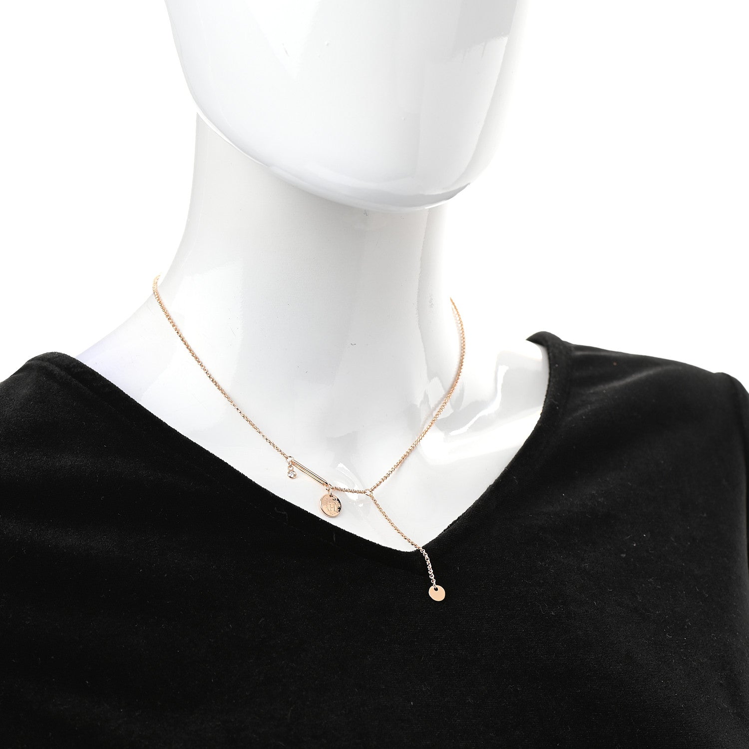 Hermes 18K Rose Gold Diamond TPM Ex-Libris Pendant Necklace 2 of 5