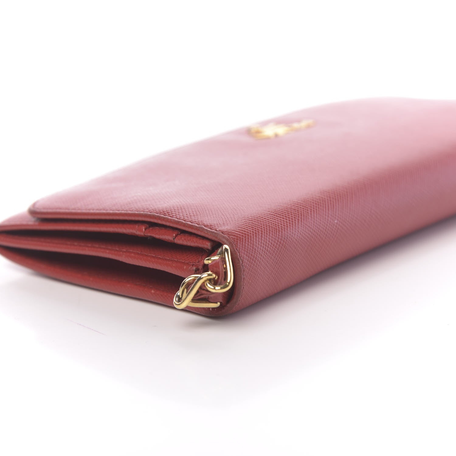 Prada Saffiano Metal Oro Chain Wallet Fuoco 10 of 13