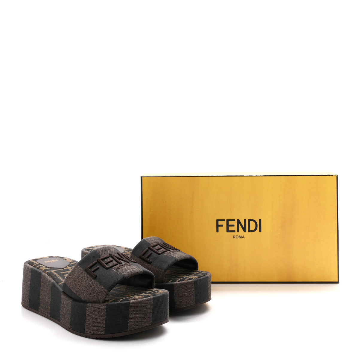 Fendi Jacquard Womens FF Sunshine Flatform Slide Sandals 39 Tabacco Black 10 of 10