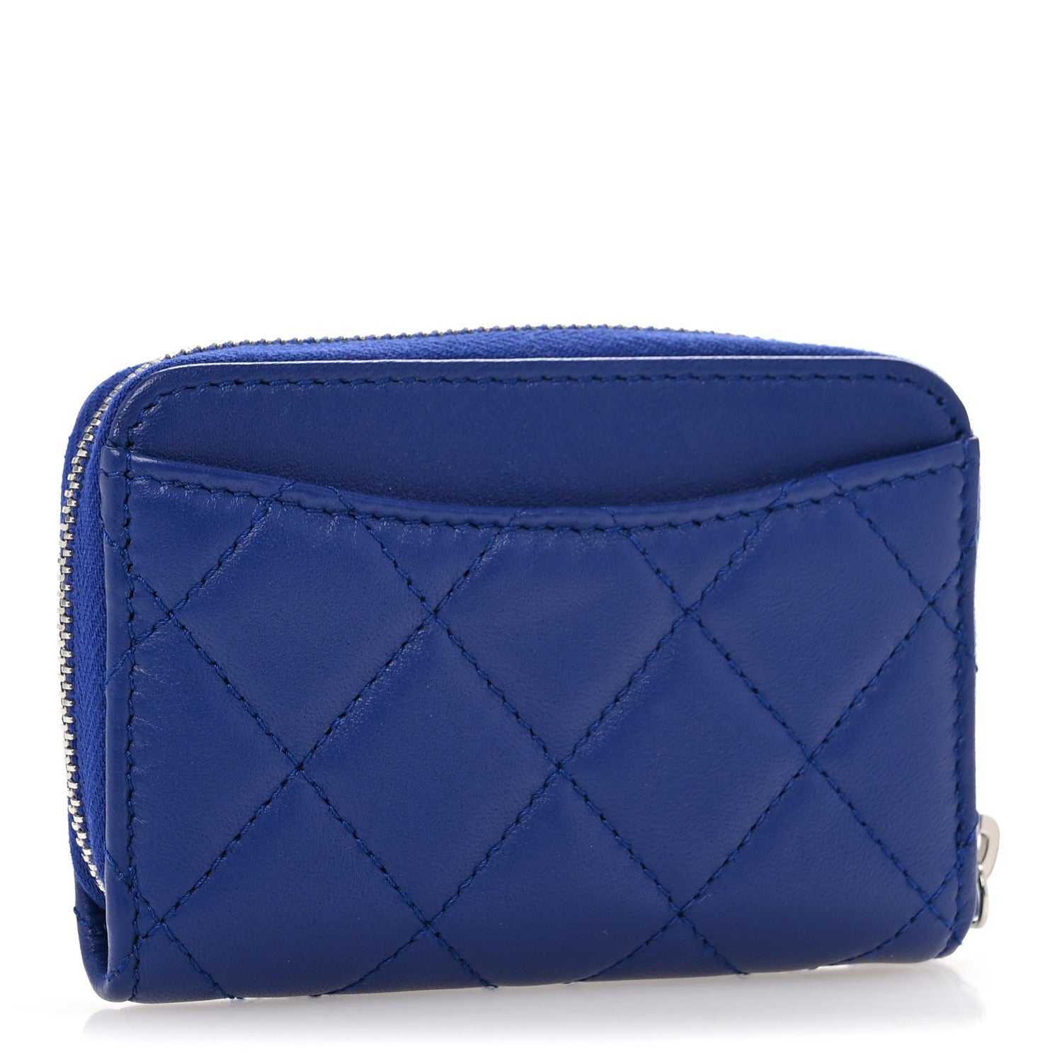 Chanel Lambskin Quilted Zip Around Coin Purse Wallet Blue 3 of 11