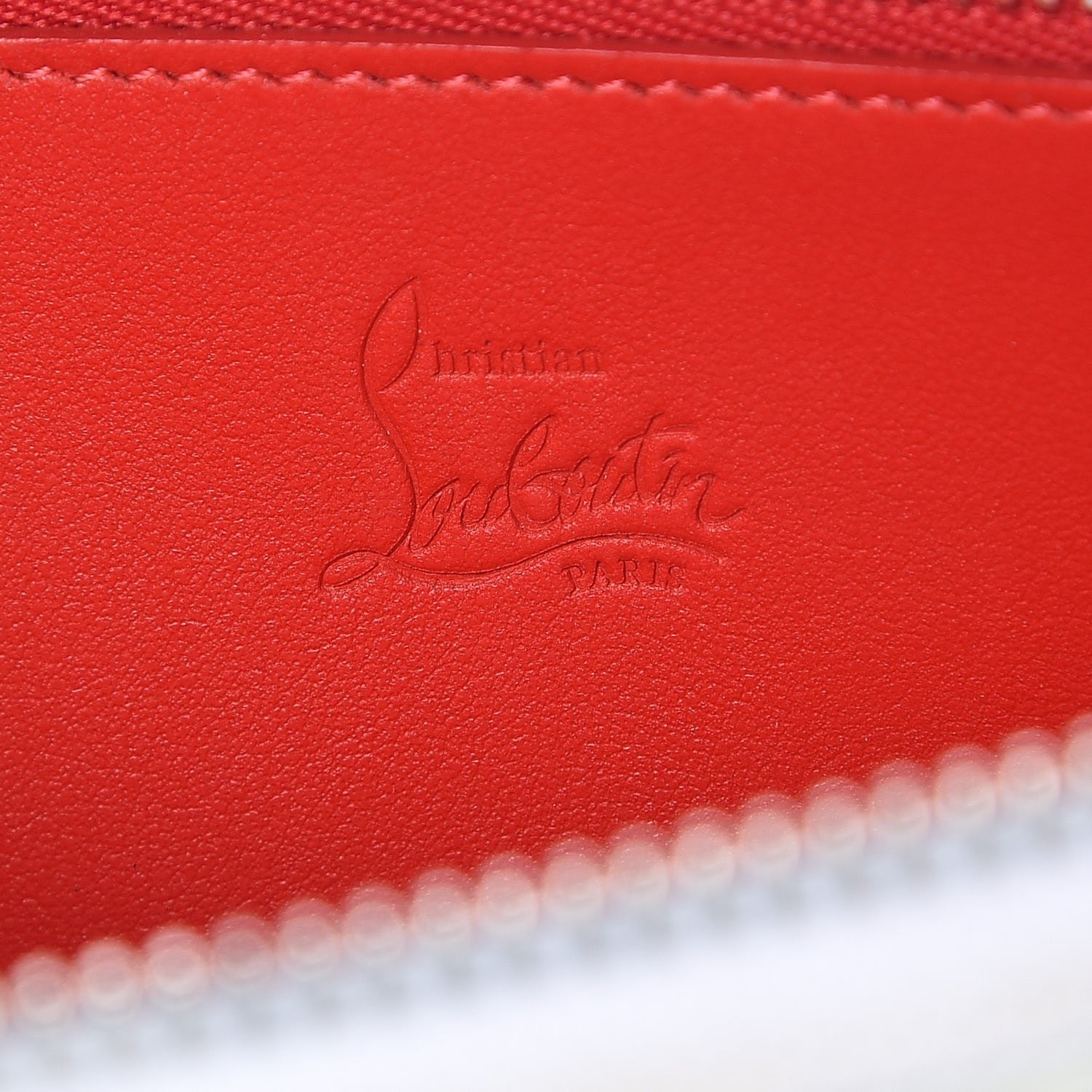 Christian Louboutin Crackled Calfskin Hawaii Print Panettone Spikes Zip Around Wallet White Silver 6 of 8