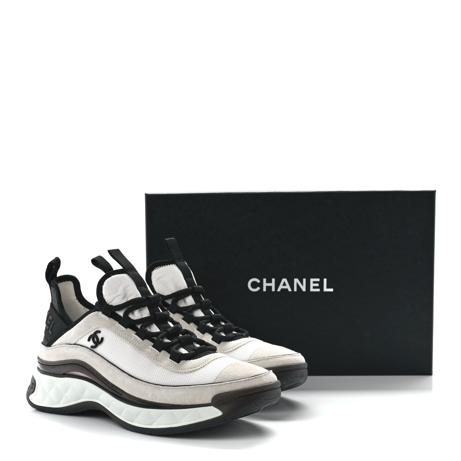 Chanel Velvet Calfskin Mixed Fibers CC Sneakers 39.5 Ivory Black 10 of 10