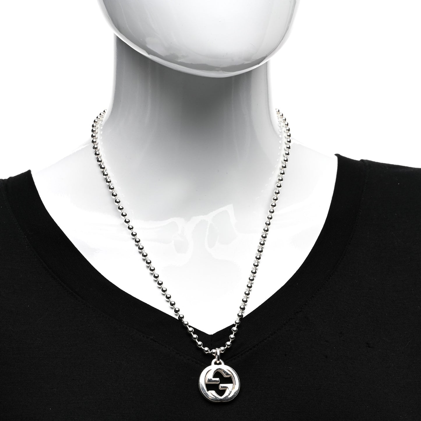 Sterling Silver Interlocking GG Pendant Beaded Necklace