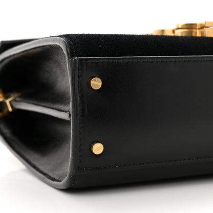 Saint Laurent Suede Leopard Print Mini Classic Monogram Cassandra Top Handle Manto Naturale Black 9 of 11