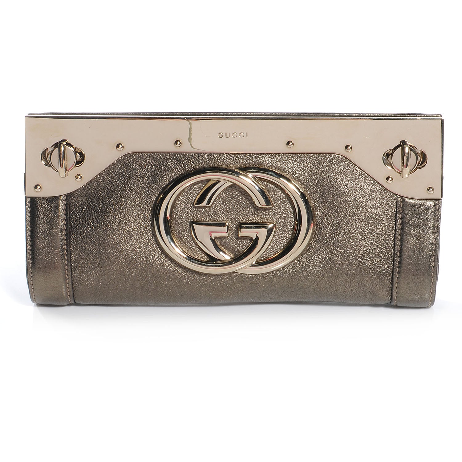 Gucci Metallic Calfskin Britt Clutch Pewter 1 of 8