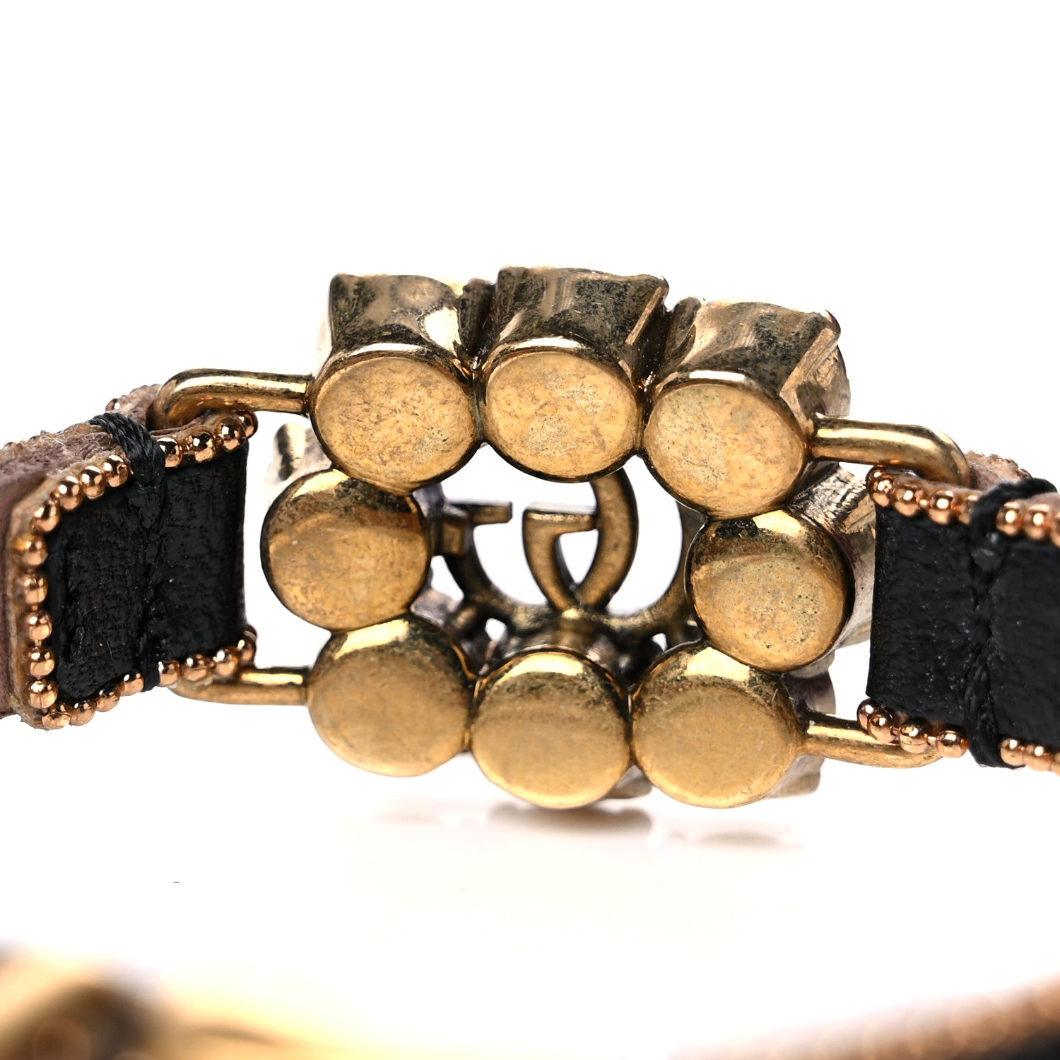 Gucci Metal Calfskin Crystal Double G Bracelet Black 5 of 6