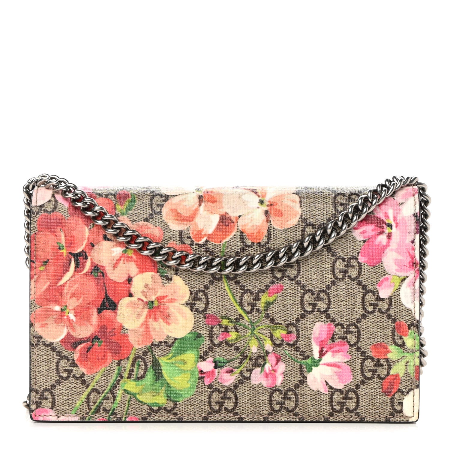 Gucci GG Supreme Monogram Blooms Chain Wallet Beige Multicolor Dry Rose 1 of 12