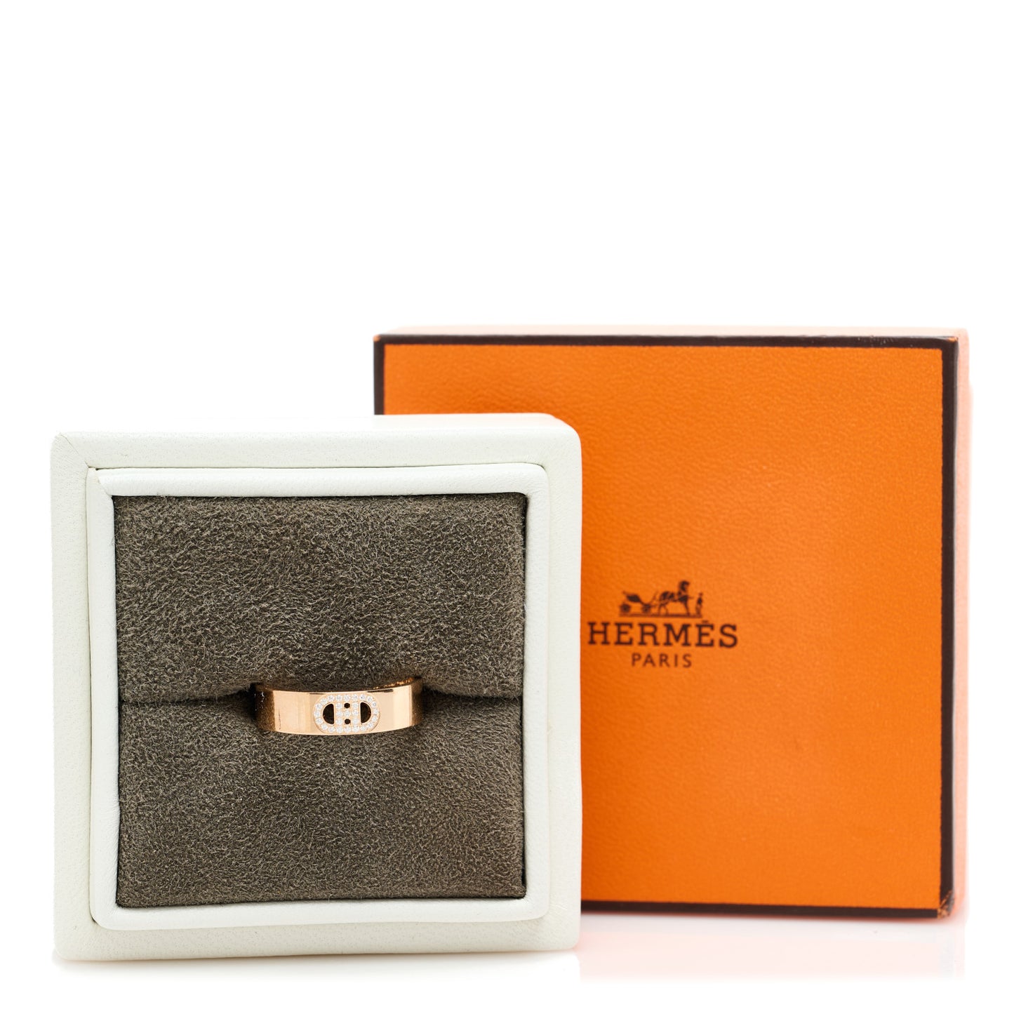 18K Rose Gold Diamond PM H D'Ancre Ring 59 8.75