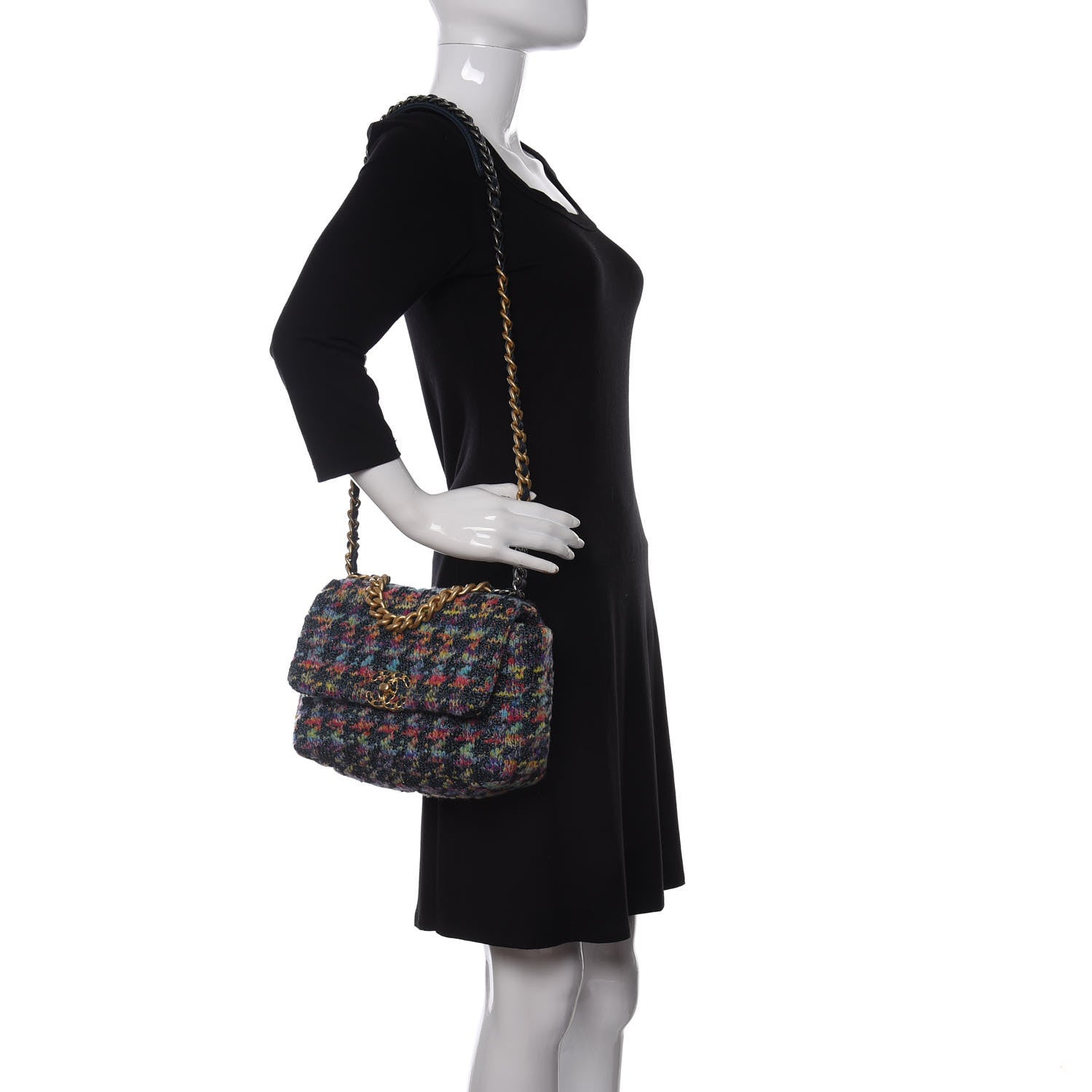 Chanel Tweed Quilted Medium Chanel 19 Flap Dark Multicolor 2 of 11