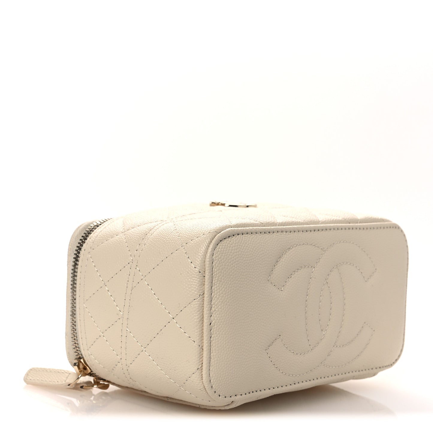 Caviar Quilted Trendy Handle Mini Vanity Ecru