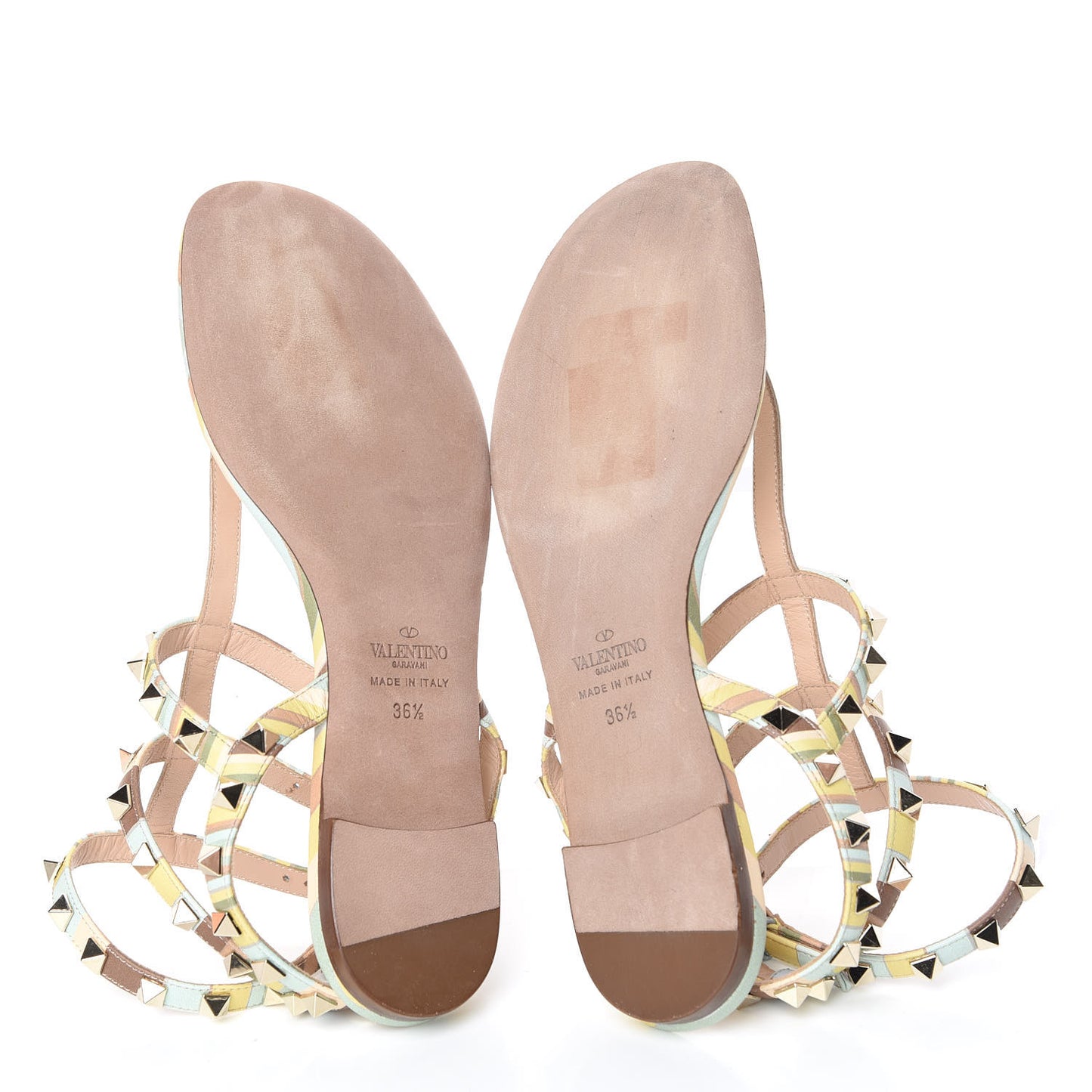 Calfskin Native Couture 1975 Rockstud Ankle Wrap Flat Thong Sandals 36.5 Multicolor