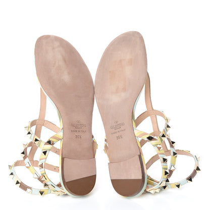 Valentino Garavani Calfskin Native Couture 1975 Rockstud Ankle Wrap Flat Thong Sandals 36.5 Multicolor 5 of 8