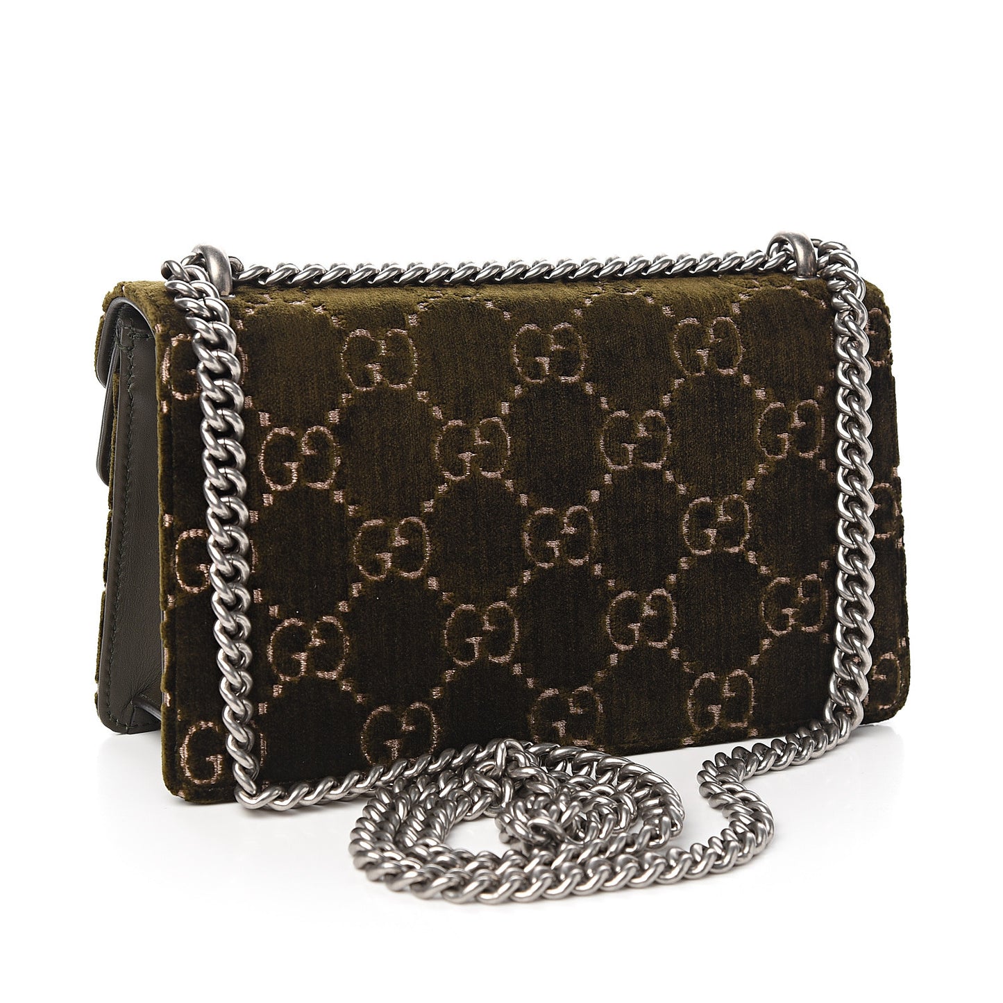 Velvet Moon Calfskin Crystal GG Monogram Small Dionysus Shoulder Bag Dark Olive Rose Gold