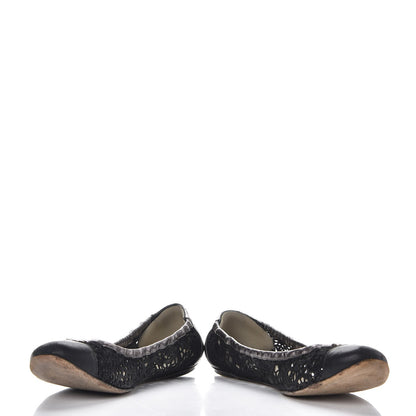 Chanel Metallic Calfskin Lace Pearl CC Cap Toe Elastic Ballerina Flats 37.5 Black 6 of 15