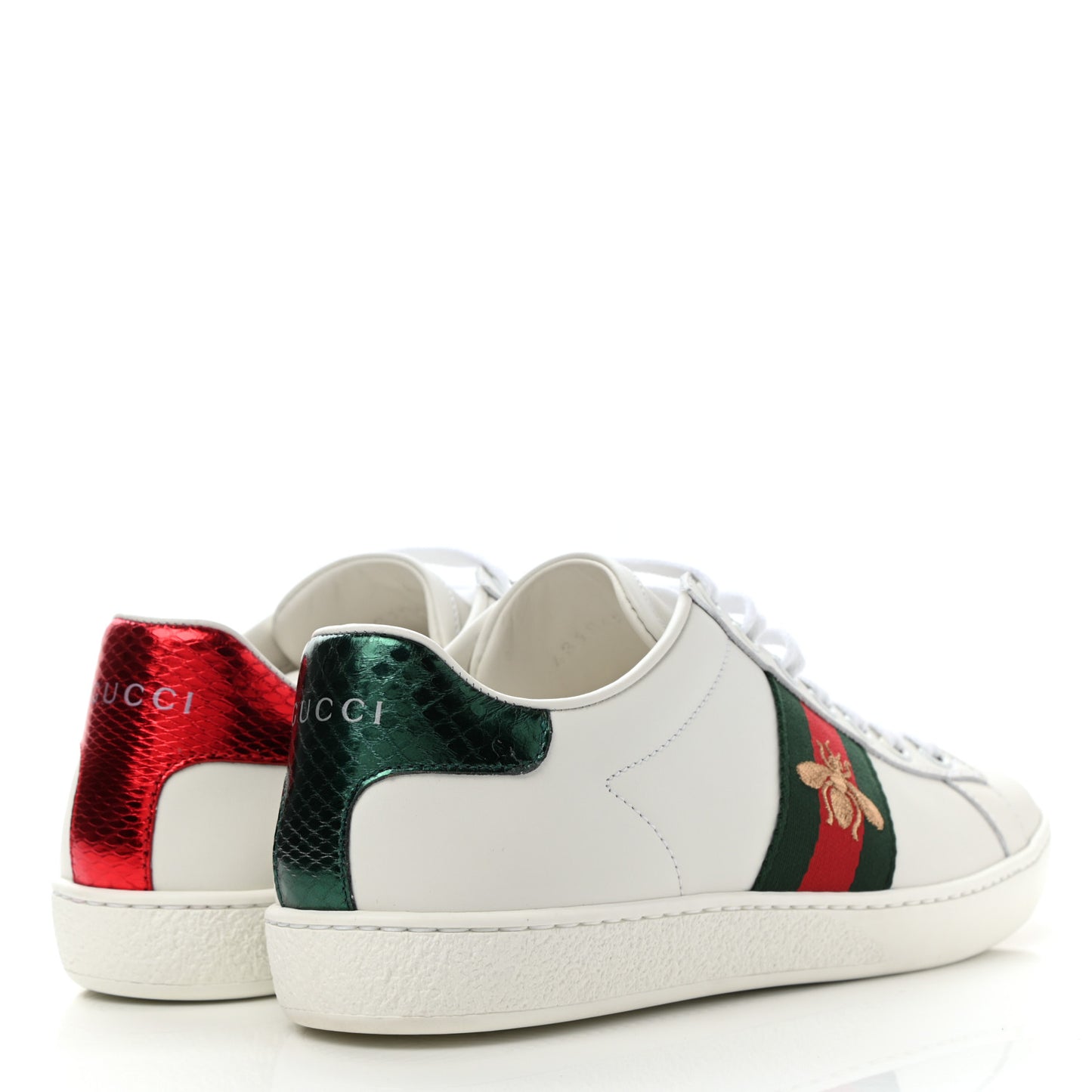 Calfskin Web Bee Embroidered Womens Ace Sneakers 36 White