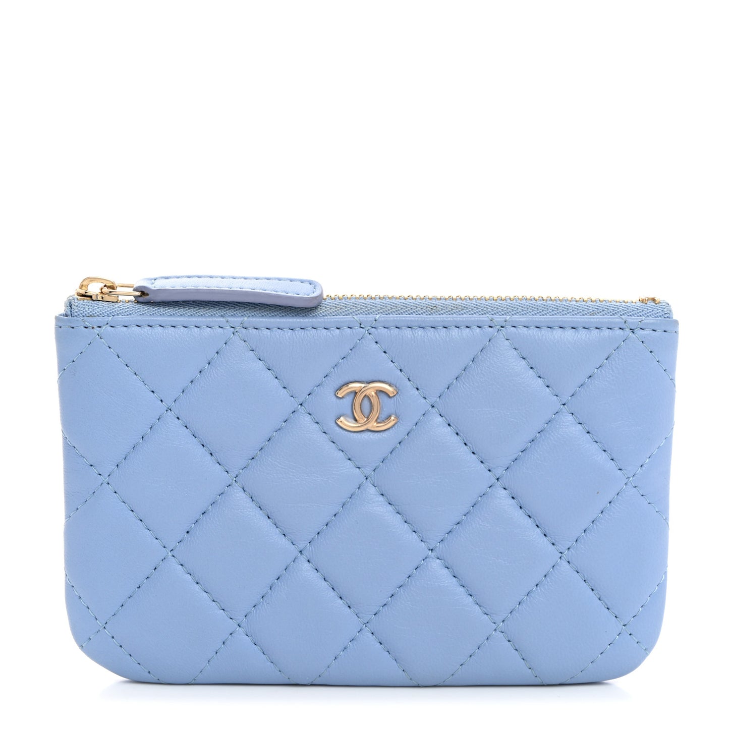 Lambskin Quilted Small Cosmetic Case Light Blue