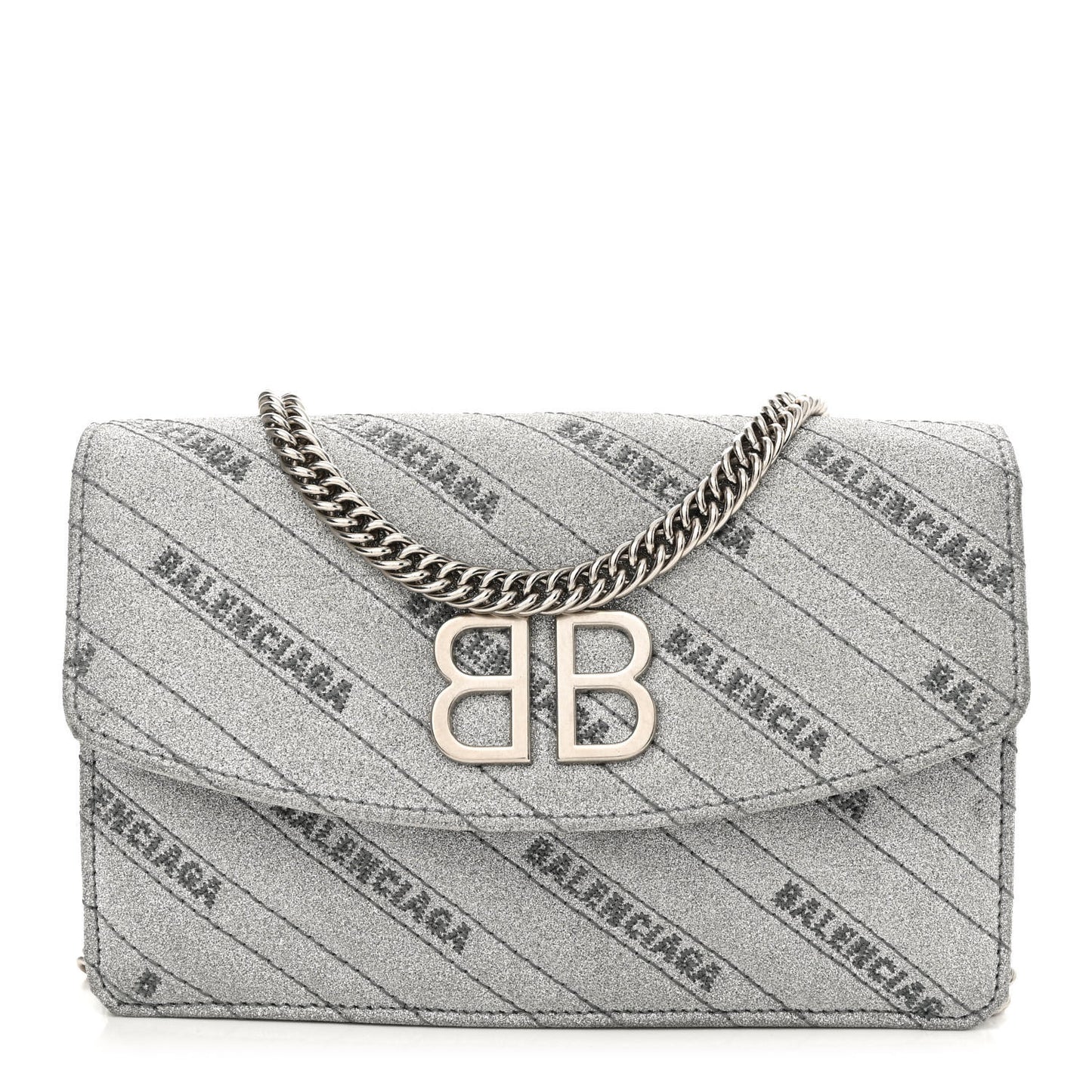 Glitter Logo Matelasse BB Wallet On Chain Silver