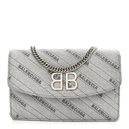 Balenciaga Glitter Logo Matelasse BB Wallet On Chain Silver 1 of 9