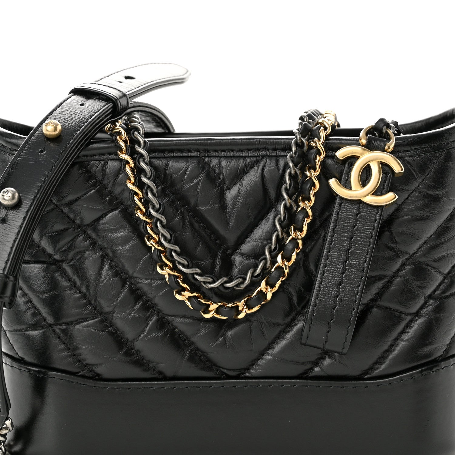 Chanel Aged Calfskin Chevron Quilted Small Gabrielle Hobo Black 8 of 10