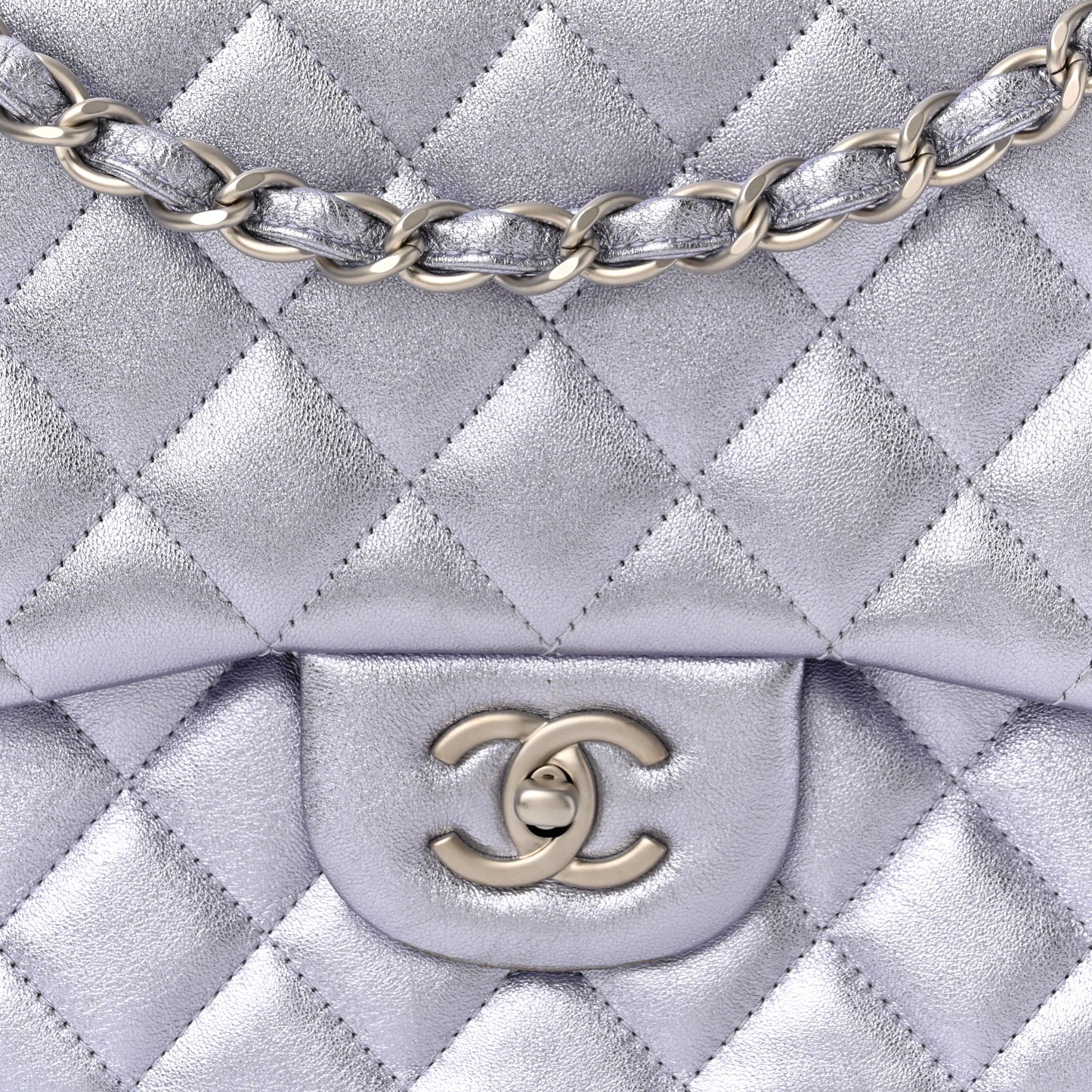 Metallic Lambskin Quilted Jumbo Double Flap Light Purple
