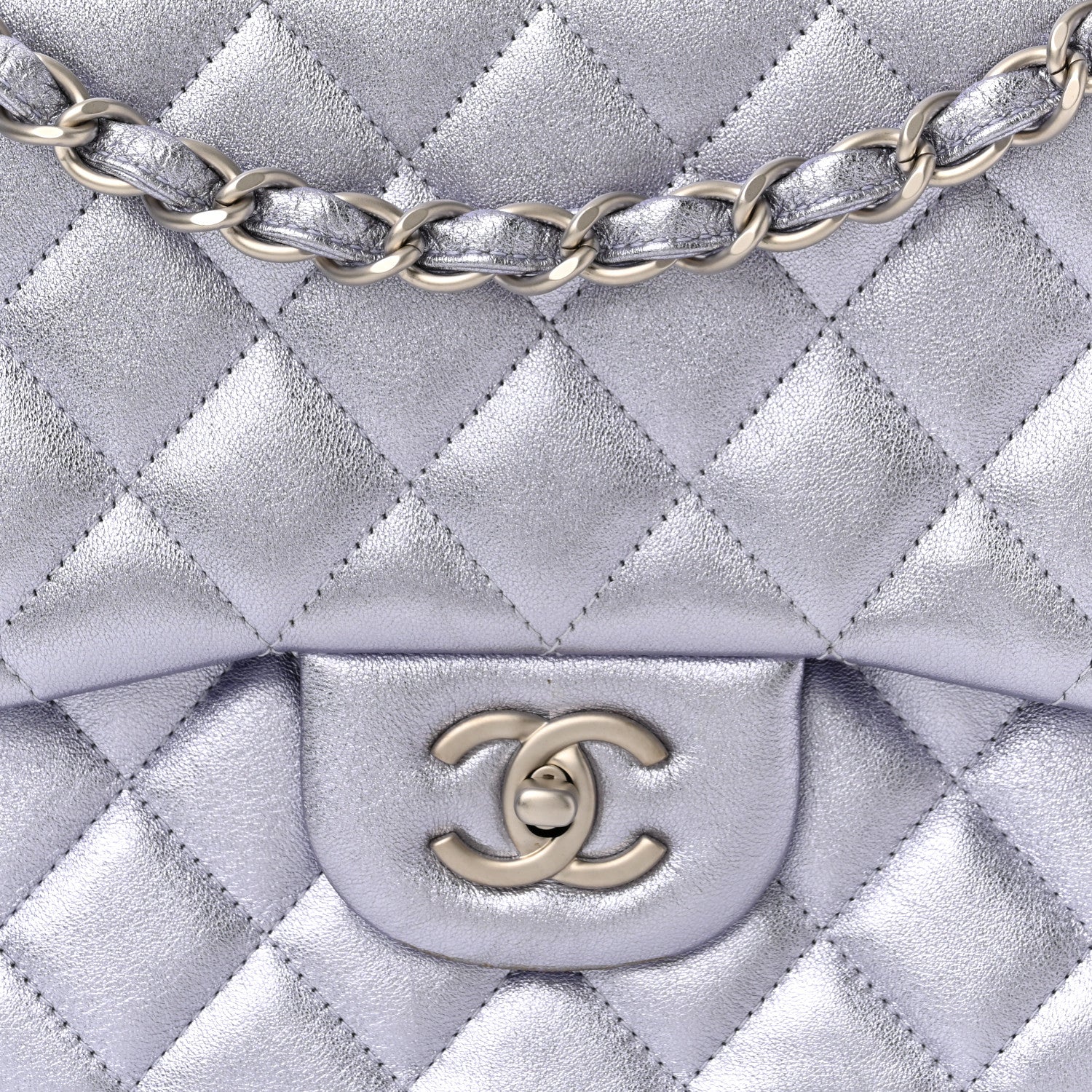 Chanel Metallic Lambskin Quilted Jumbo Double Flap Light Purple 8 of 15