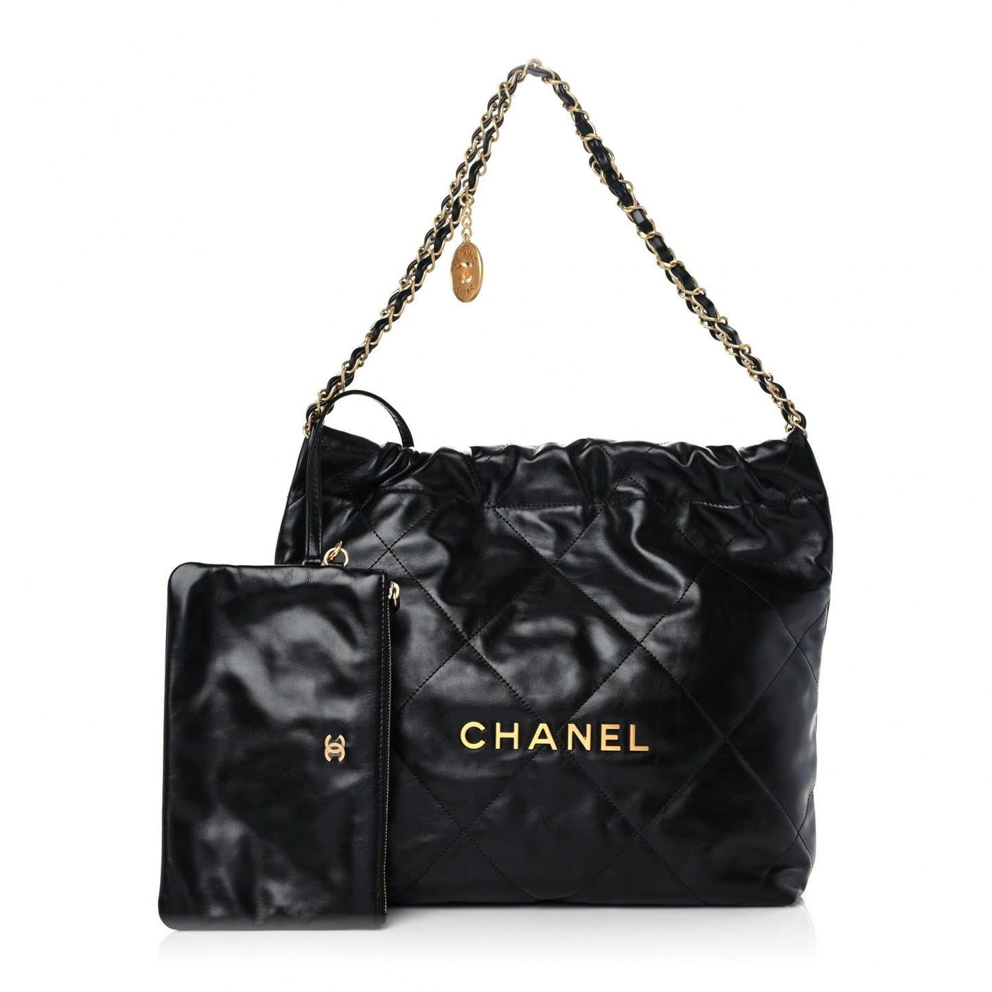 Shiny Calfskin Quilted Small Chanel 22 Black